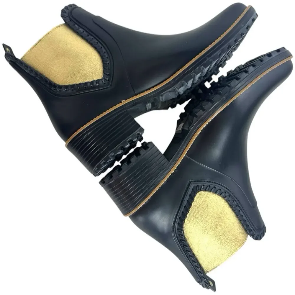 NWB Jack Rogers Ellie Pull On Block Heel Ankle Rain Boots Black Women's Size 9M